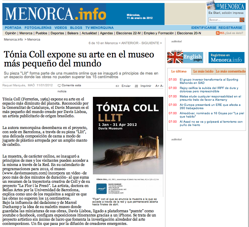 Tònia Coll, Davis Museum, Menorca.info